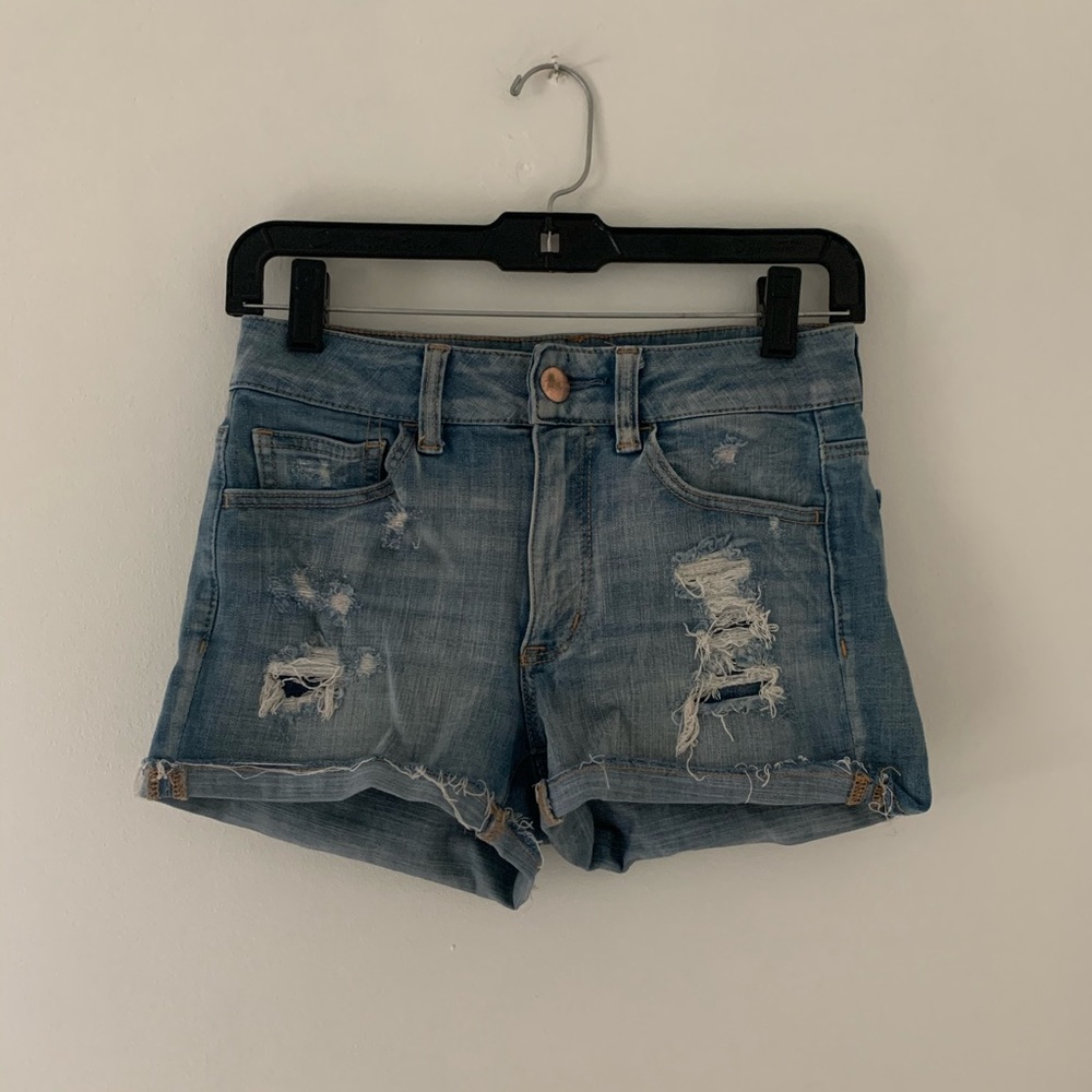 American Eagle High Rise Ripped Jean Shorts